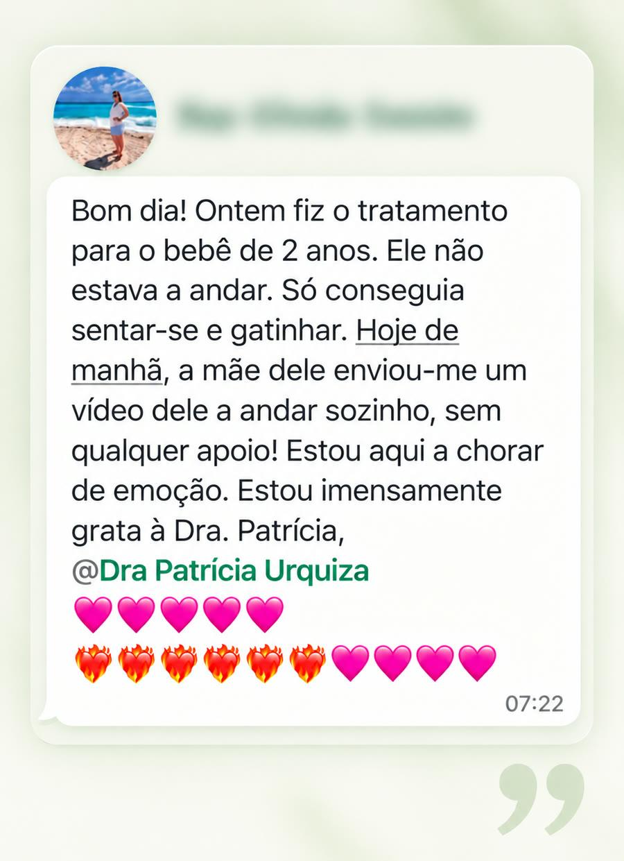 Print de depoimento de mãe agradecendo pelo tratamento